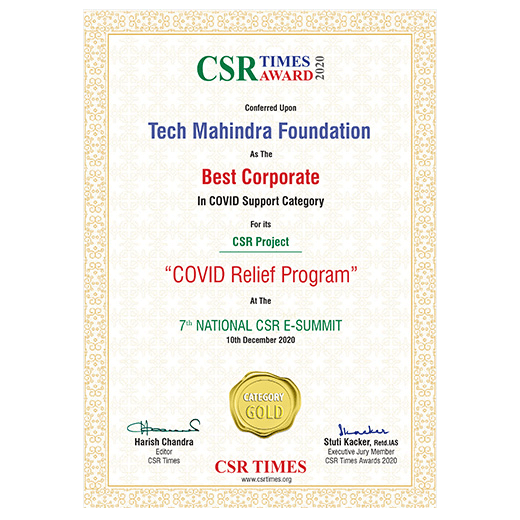 Gold in CSR Times Awards 2020 for COVID Relief Program